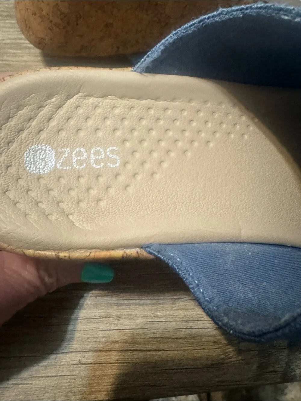 Bzees Blue Studded Cork Wedge Slide - Picture 5 of 6